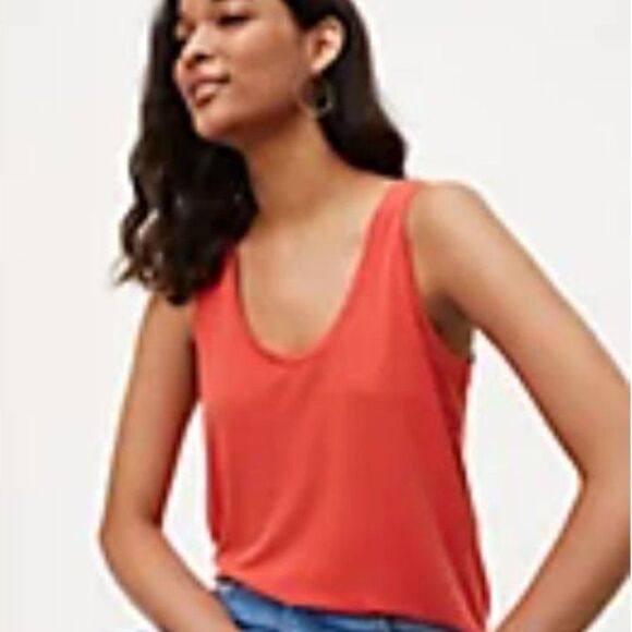 LOFT Petite Orange Mixed Media Tank - Picture 1 of 11